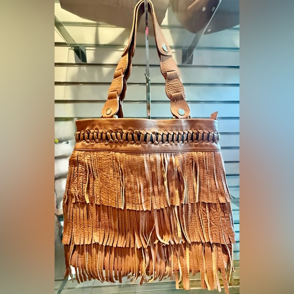 Aqua Madonna Handbags - New Aqua Madonna Tan Fringe Leather Tote Bag